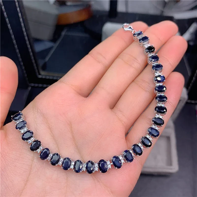 2021 New Arrival High Quality Luxury Jewelry 925 Sterling Silver Oval Cut Blue Sapphire Natural Gemstones Women Bracelet Gift