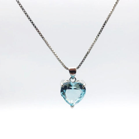 925 Silver Heart-Shaped Sapphire Pendant Necklace