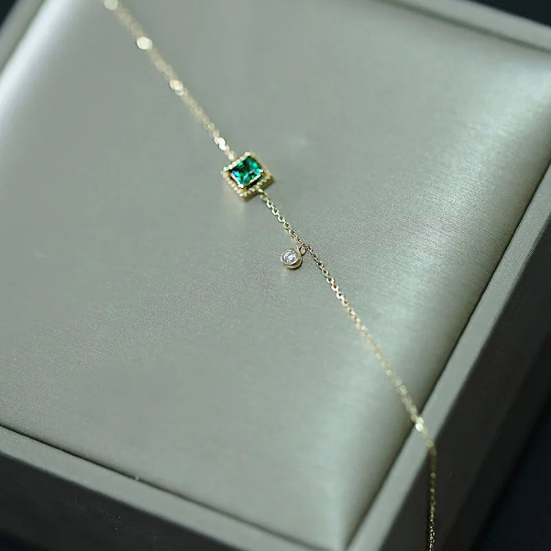Japanese Simple Emerald Crystal Chain Bracelet
