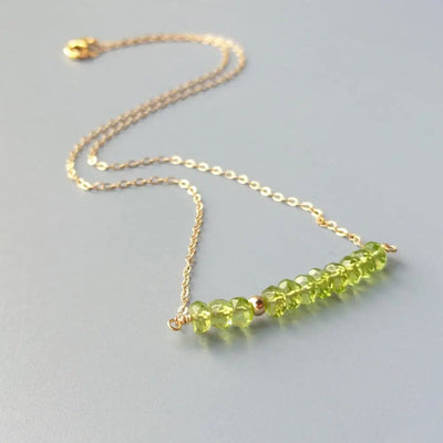 Lii Ji Genuine Natural Green Peridot Sparkling Beads US 9K GF Chain Link Delicated Handmade Necklace 40cm/45cm