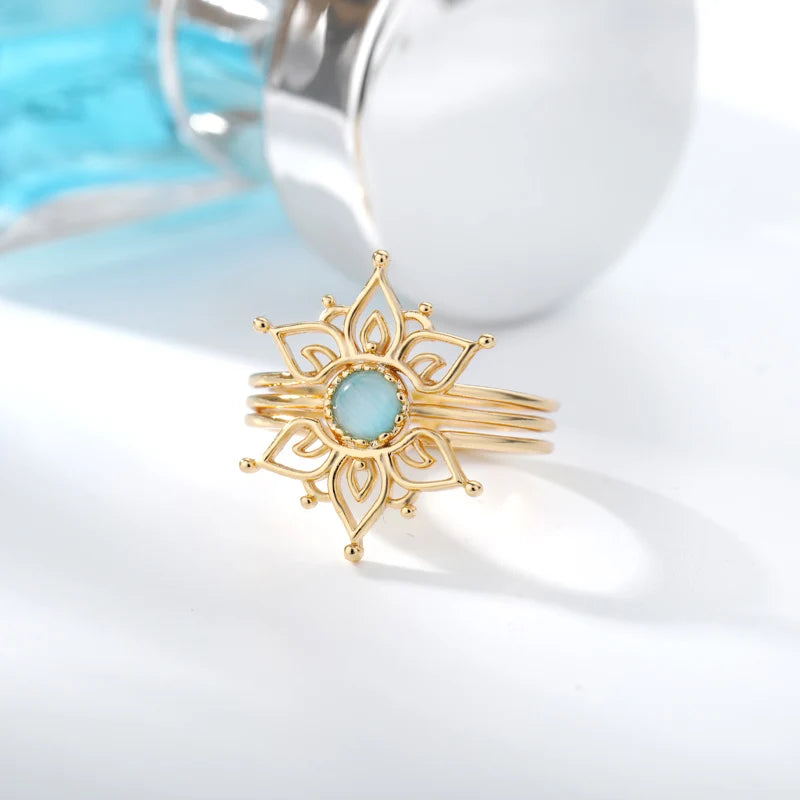 Vintage Opal Lotus Rings for Women and Teens