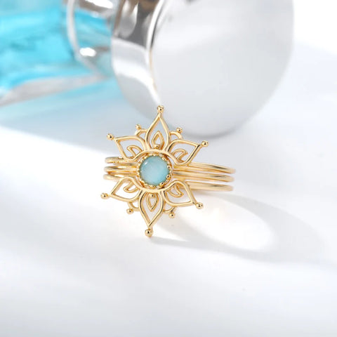Vintage Opal Lotus Rings for Women and Teens