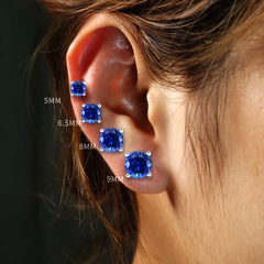 Lab Created royal Blue/Cornflower blue Sapphire Ear Stud 5-9mm with inclusions round Shape S925 Silver earrings Jewelry