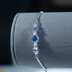 925 Sterling Silver Bracelets Adjustable Bangle Nano Blue Topaz Bracelet Round Pear Bracelets for Woman