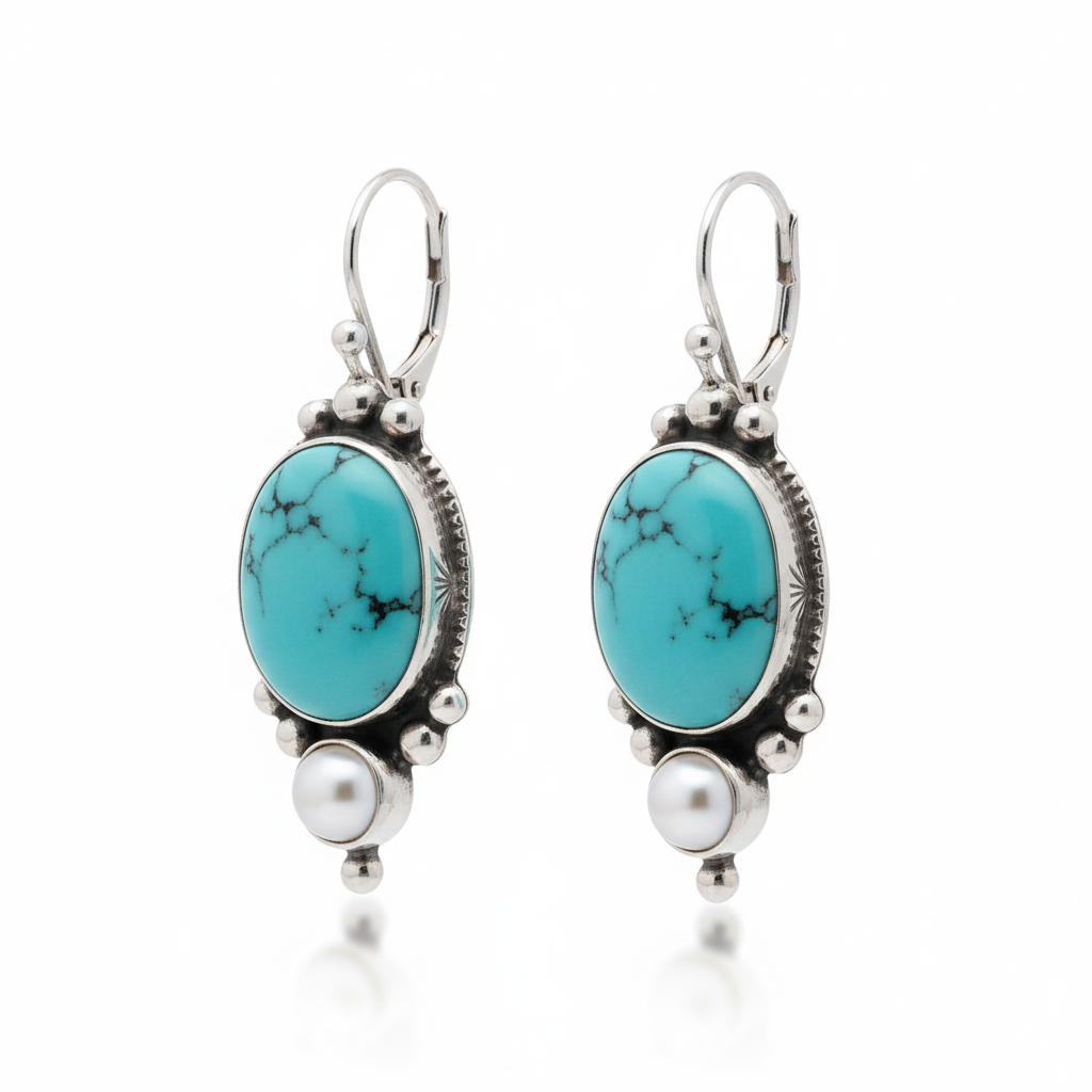 Vintage Turquoise Pearl Dangle Earrings