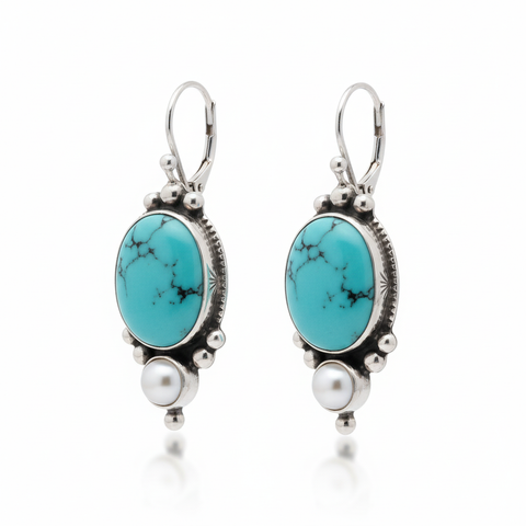 Vintage Turquoise Pearl Dangle Earrings