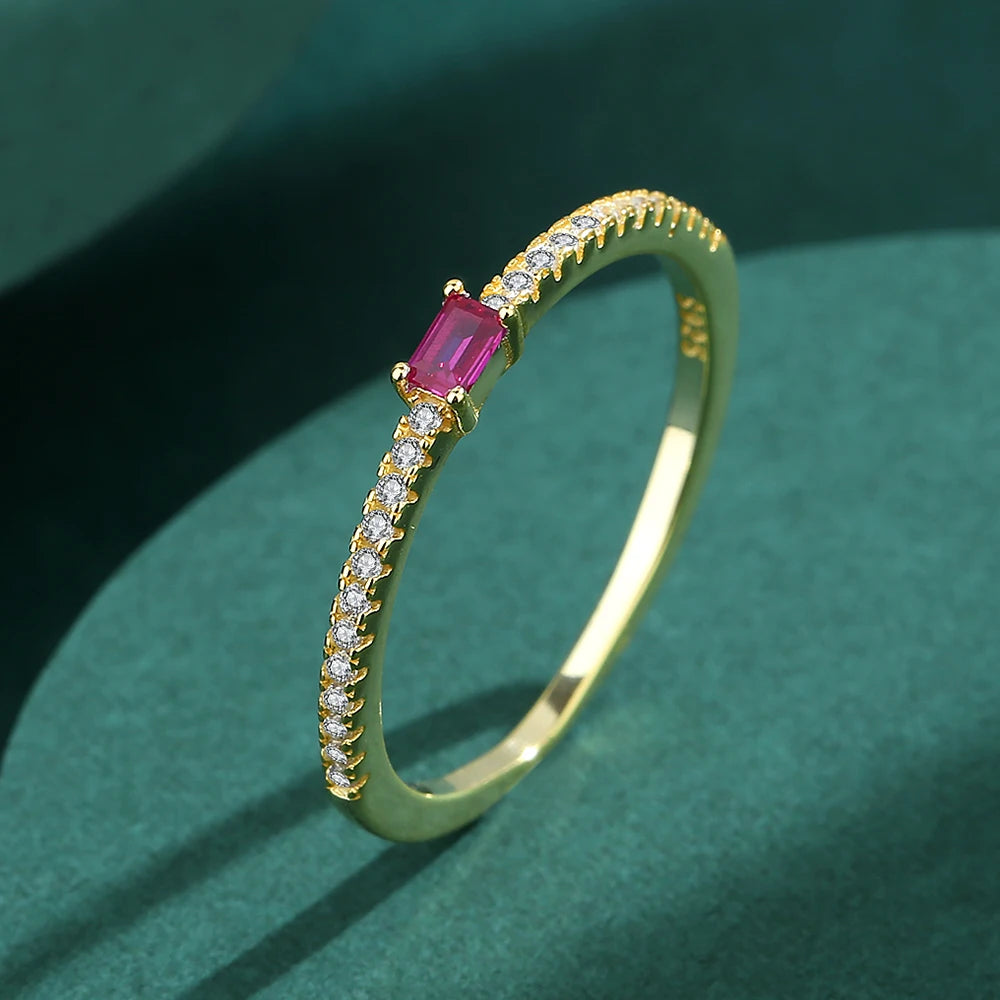 2022 NEW Exquisite 18K Gold Ruby Pink Ring For Women Single Row Diamond Crystal Genuine S925 Silver Anniversary Gift Jewelry