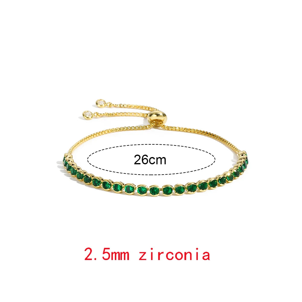 New Trendy Emerald Cubic Zirconia Jewelry 18K Gold Plated Charm Green CZ Crystal Tennis Female Bracelets Bangles for Women Gift