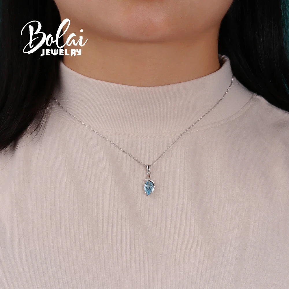 Women's 925 Sterling Silver Natural Sky Blue Topaz Pendant Necklace Fine Jewelry for Party Birthday Gift Daily Wear