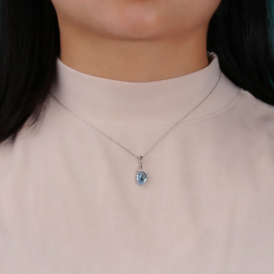 Women's 925 Sterling Silver Natural Sky Blue Topaz Pendant Necklace Fine Jewelry for Party Birthday Gift Daily Wear