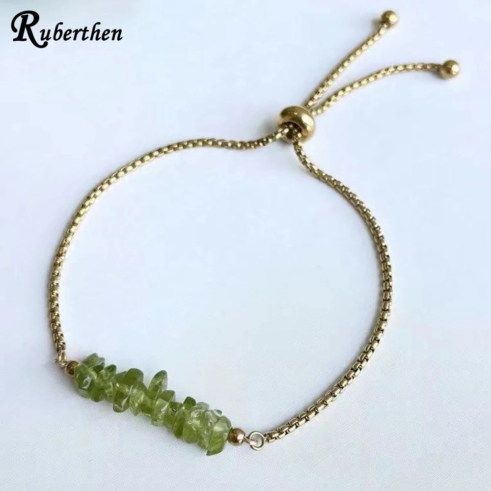 Ruberthen New Design Raw Peridot Adjustable Chain Bracelet Womens Crystal Healing Intention Bracelet