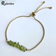 Ruberthen New Design Raw Peridot Adjustable Chain Bracelet Womens Crystal Healing Intention Bracelet