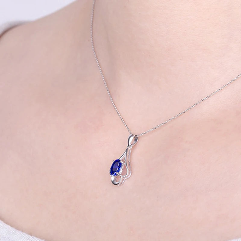 Retro 925 Silver Oval Ruby Gemstone Pendant for Women