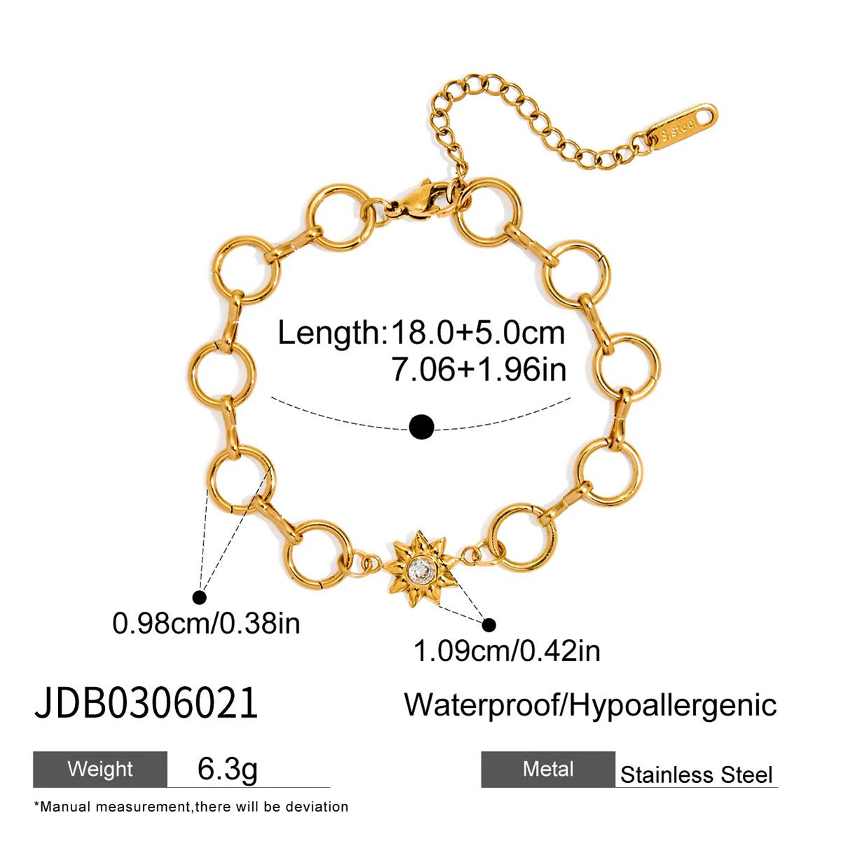 Youthway Women's Fashion Stainless Steel 18K Gold Color Star Moon Bracelet with Zirconi Gifta Hammered Moon Pendant