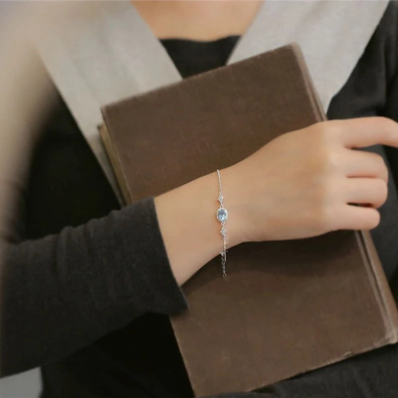Light Luxury Sapphire Bracelet for Women Classic Style Elliptic Exquisite and Fresh Bangles Charms Silver Jewelry Gift