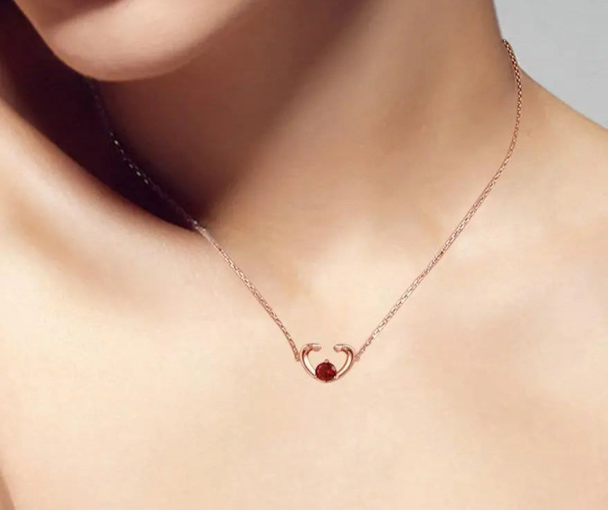 Unique Rose Gold Garnet Heart Necklace for Women