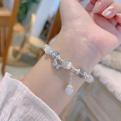 Jewelry Women's New Moonlight Crystal Bracelet Opal Aquamarine Light Luxury Leaf Elastic Bracelet