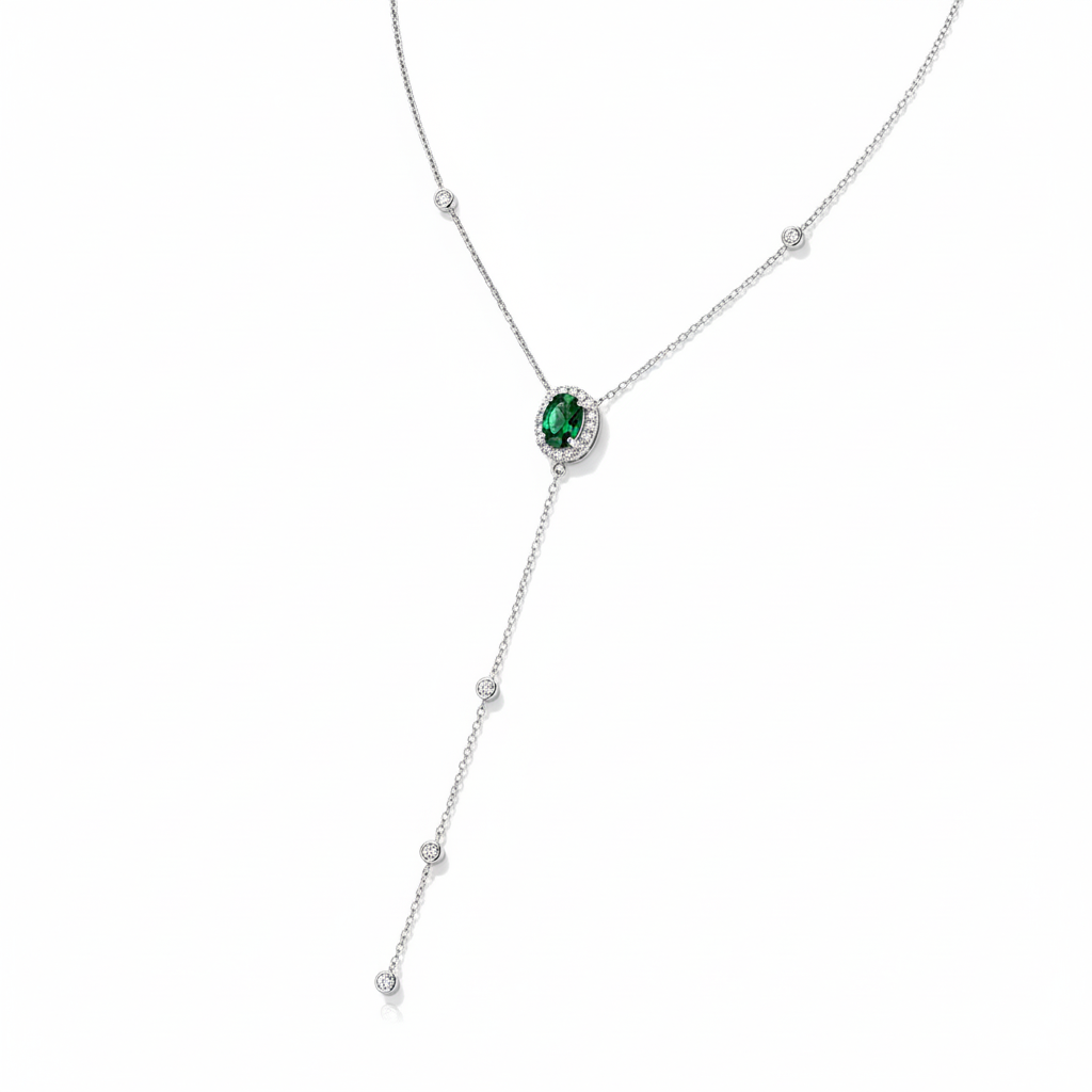 Stonefans Emerald Green Teardrop Lariat Y Drop Necklace for Women Minimalism Metal Chain Tassel Pendant Choker Clavicle Necklace