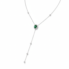 Stonefans Emerald Green Teardrop Lariat Y Drop Necklace for Women Minimalism Metal Chain Tassel Pendant Choker Clavicle Necklace