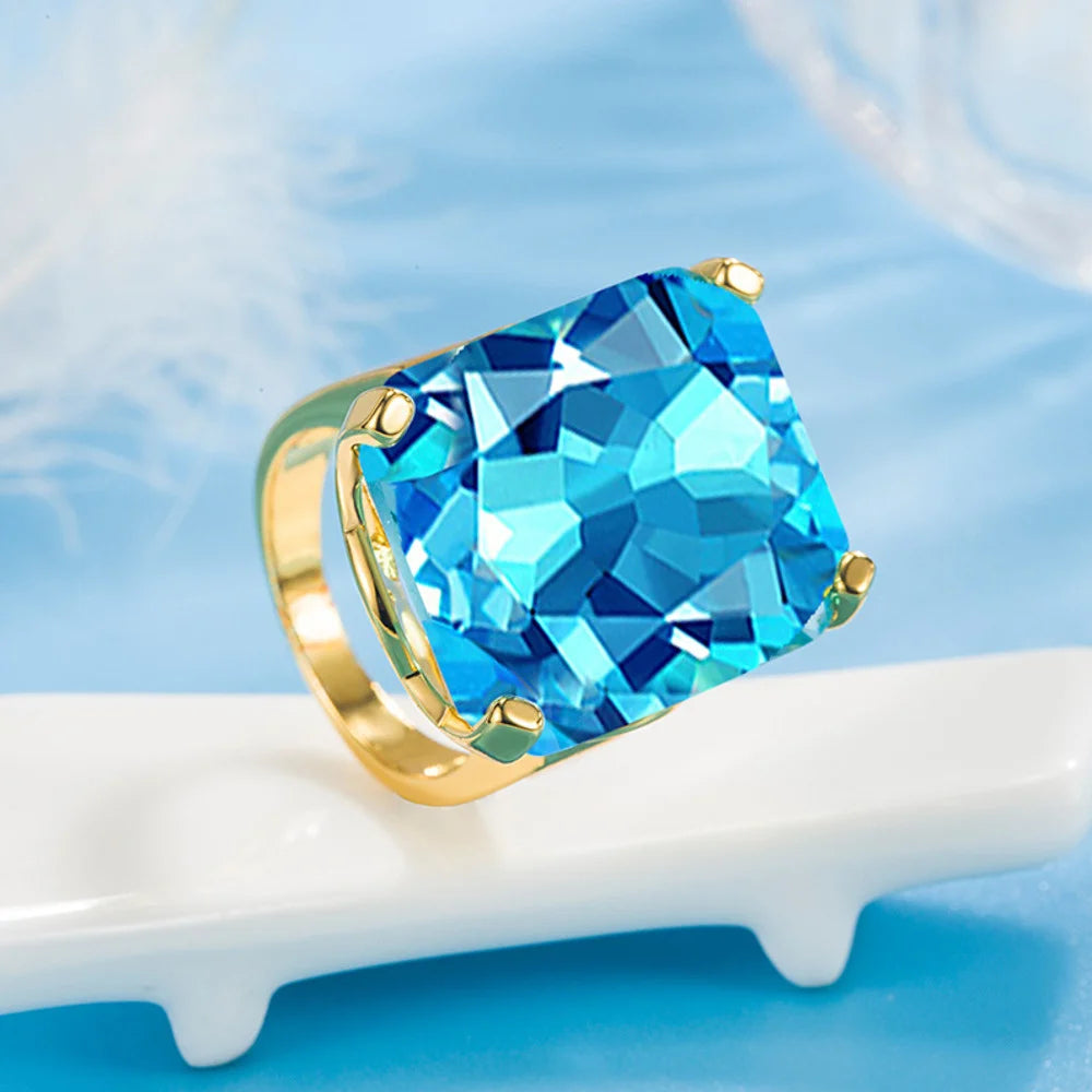 WOSIKATE Square Sapphire Rings For Women Silver 925 Jewelry Trendy Gold Plated Wedding Jewelry With Gemstones Female Ring Gifts