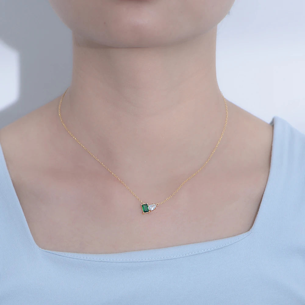 fulsun wholesale jewelry silver 925 gold filled emerald Square green necklace ladys jewelry zircon necklace jewelry women