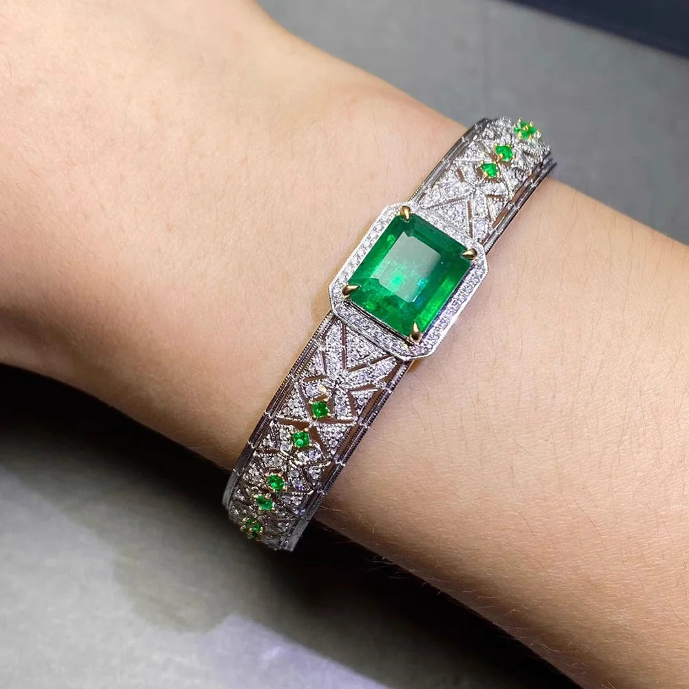 May Vintage Inspired Emerald Bracelet with Zircon Accents