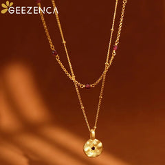 GEEZENCA S925 Silver Natural Garnet Spaced Beads Chain Necklace Red Stone Chic Layering Choker Necklaces For Stack 2024 New Gift