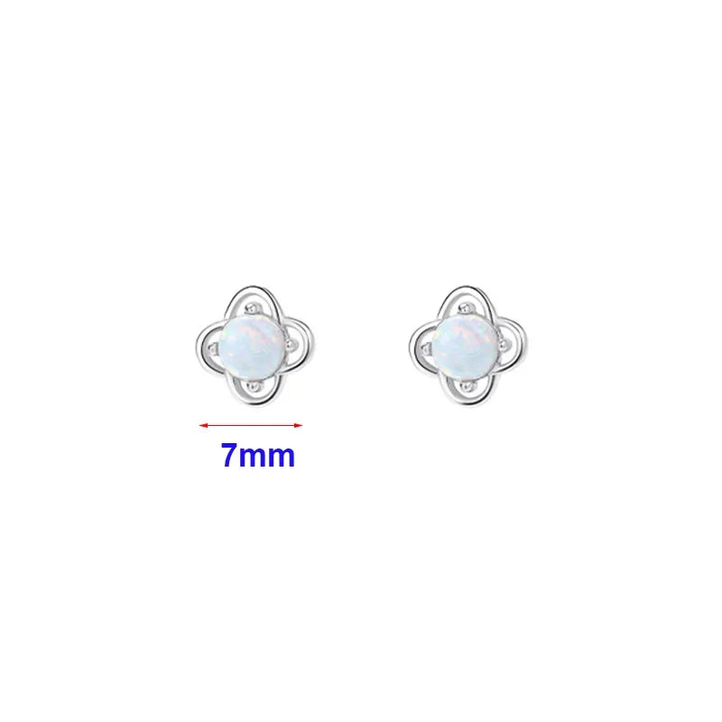 INZATT Real 925 Sterling Silver Opal Flower Mini Stud Earrings For Women Party OL Fine Jewelry Exquisite Accessories Gift