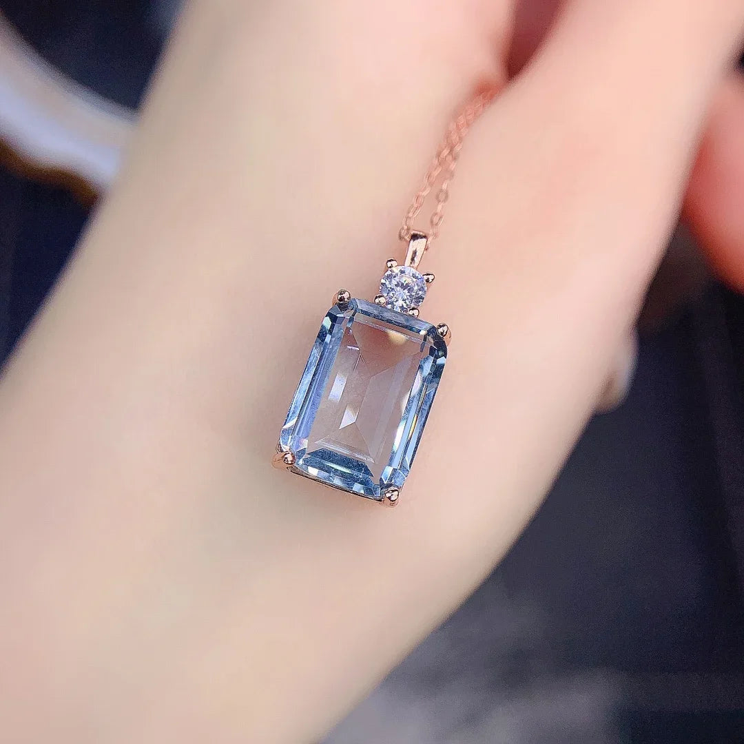 Geometric Square Aquamarine Solitaire Necklace for Pisces