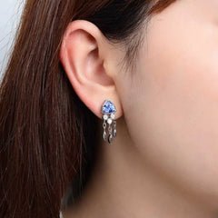 Kuololit 2.4CTW Lab Grown Sapphire Jellyfish Stud Earrings for Women Solid 14K 10K 585 Gold Moissanite Earrings for Christmas