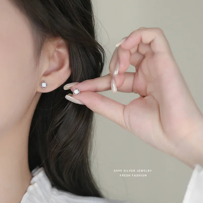 INZATT Real 925 Sterling Silver Opal Flower Mini Stud Earrings For Women Party OL Fine Jewelry Exquisite Accessories Gift