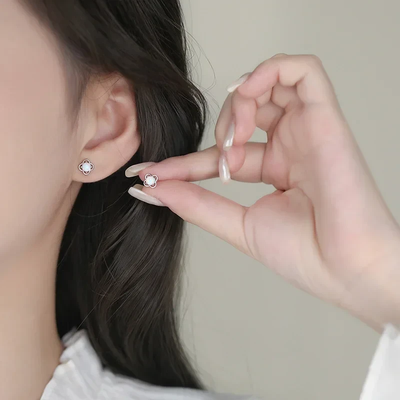 INZATT Real 925 Sterling Silver Opal Flower Mini Stud Earrings For Women Party OL Fine Jewelry Exquisite Accessories Gift