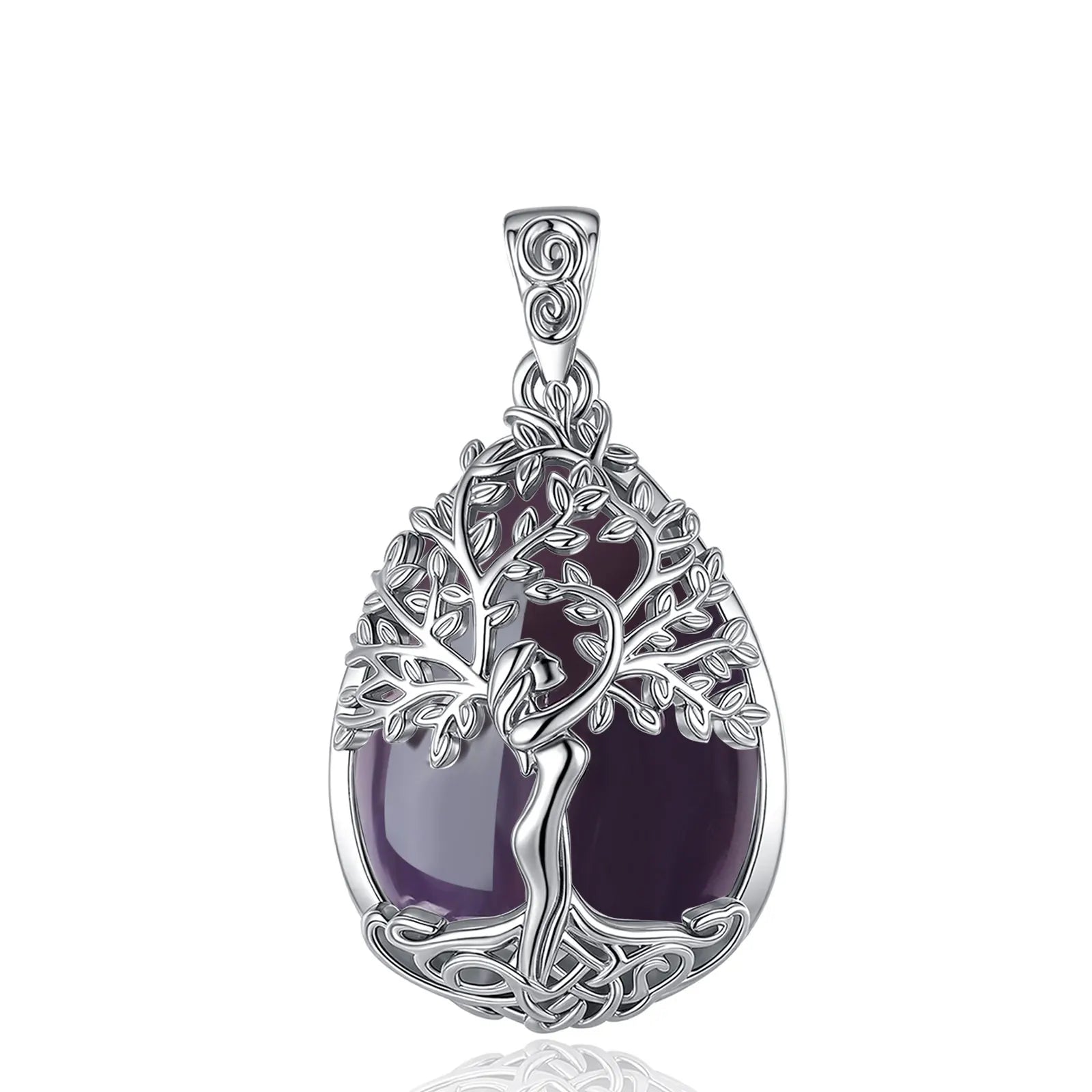 AEONSLOVE Tree of Life Necklace for Women Natural Amethyst Healing Stones Water Drop Pendant Spiritual Jewelry Birthday Gifts