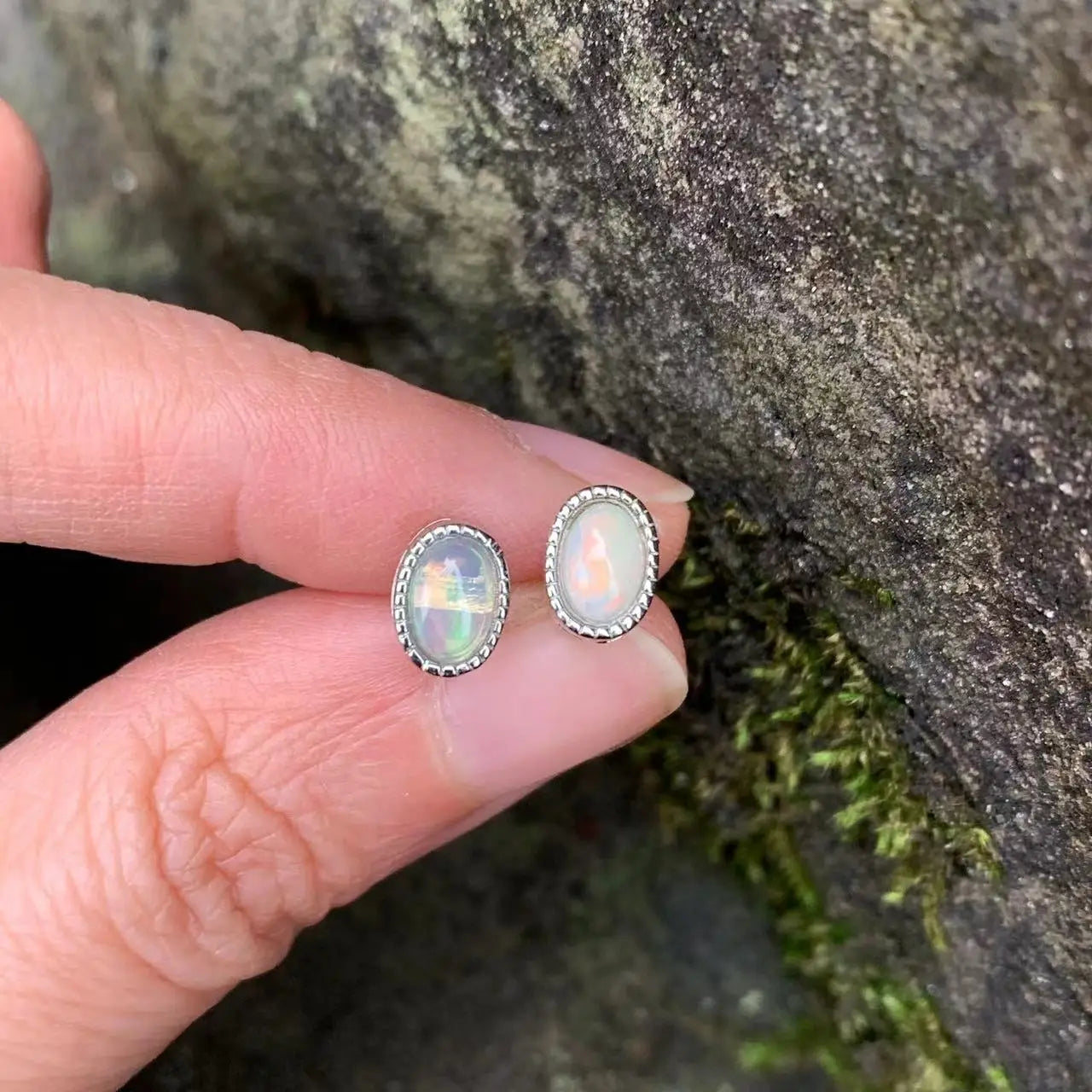 Vintage Natural Opal Stud Earrings