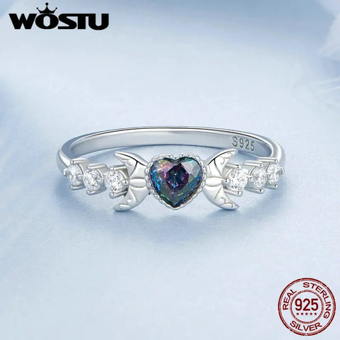 925 Sterling Silver Heart Mystic Topaz Promise Ring