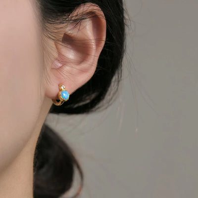 925 Sterling Silver Opal Hoop Earrings
