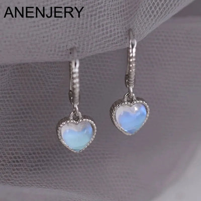 ANENJERY Moonstone Pearl Pendant Hoop Earrings For Women Fashion Jewelry Niche Girls Gifts Party Earring