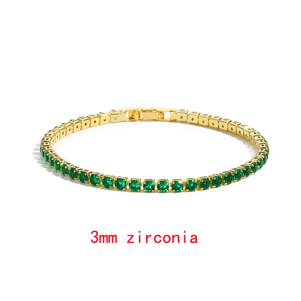 New Trendy Emerald Cubic Zirconia Jewelry 18K Gold Plated Charm Green CZ Crystal Tennis Female Bracelets Bangles for Women Gift