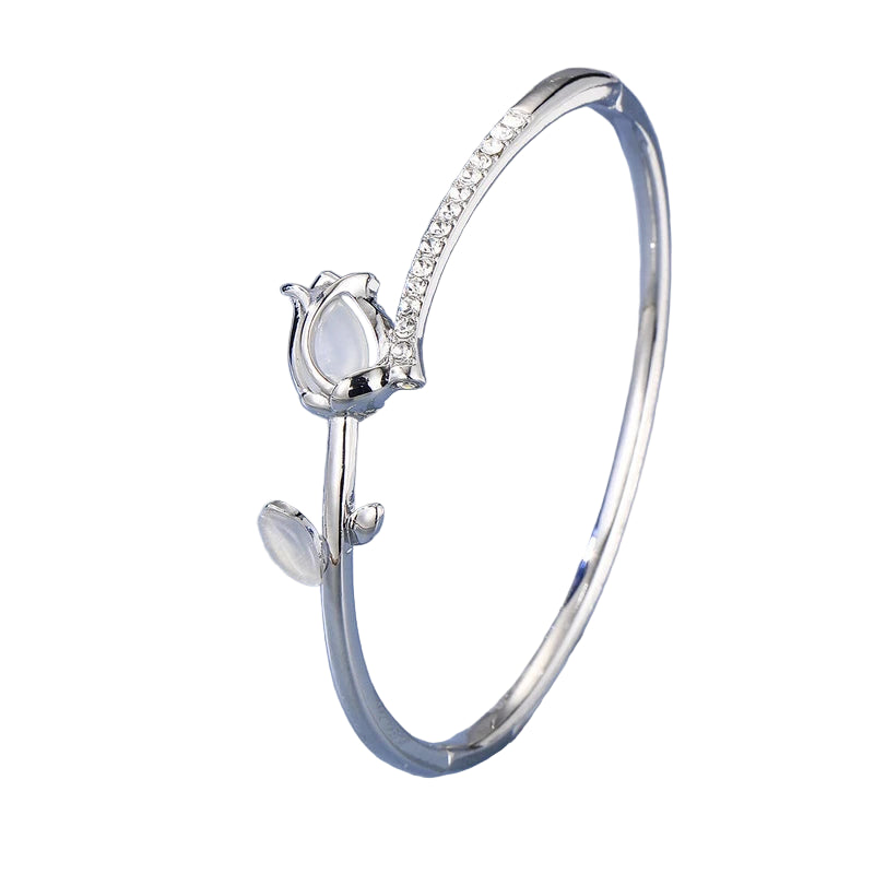 Korean Exquisite Opal Tulip Bracelet For Women Light Luxury Shiny Zircon Elegant Flower Bangle Party Banquet Charm Jewelry Gifts