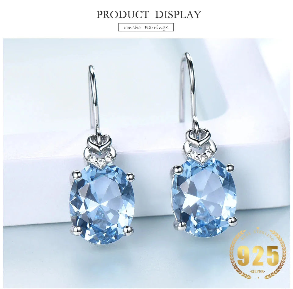 Nano Blue Topaz Gemstone Drop Earrings