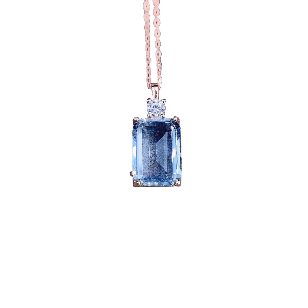 Geometric Square Aquamarine Solitaire Necklace for Pisces