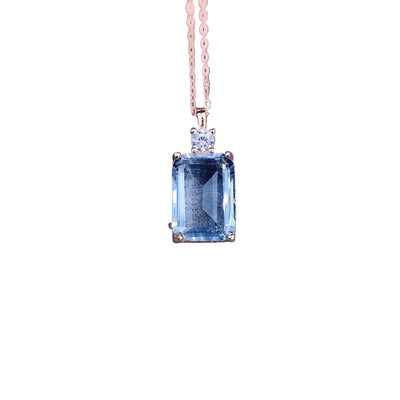 Geometric Square Aquamarine Solitaire Necklace for Pisces
