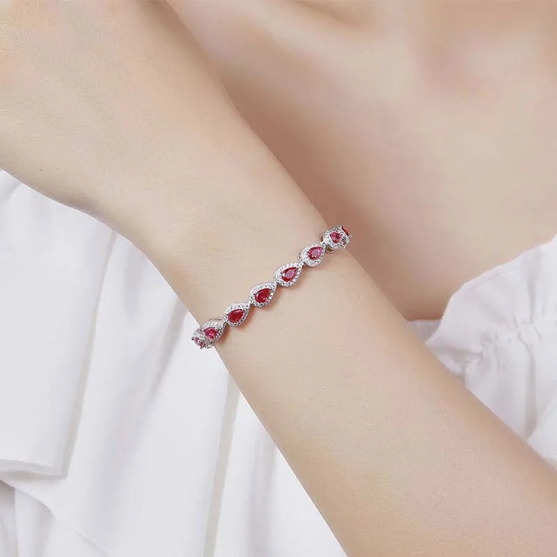 EWYA Luxury S925 Sterling Silver Full Ruby Tennis Bracelet for Women Party Fine Jewelry Lab Grown Gemstones Hand Link Bracelets