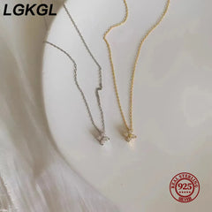 Sterling Silver Plated 18K Gold Set Zircon Necklace Female Sparkling Diamond Four Leaf Grass Versatile Collar Chain