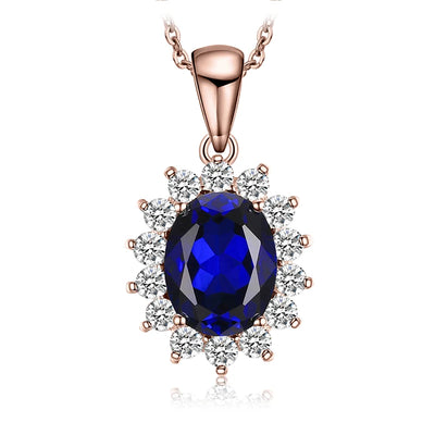 JewelryPalace Princess Diana Created Blue Sapphire Ruby Simulated Emerald 925 Sterling Silver Pendant Necklace Women No Chain