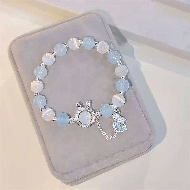 Jewelry Women's New Moonlight Crystal Bracelet Opal Aquamarine Light Luxury Leaf Elastic Bracelet