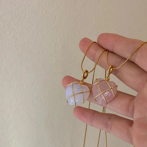 Pink Crystal Opal Heart Necklace