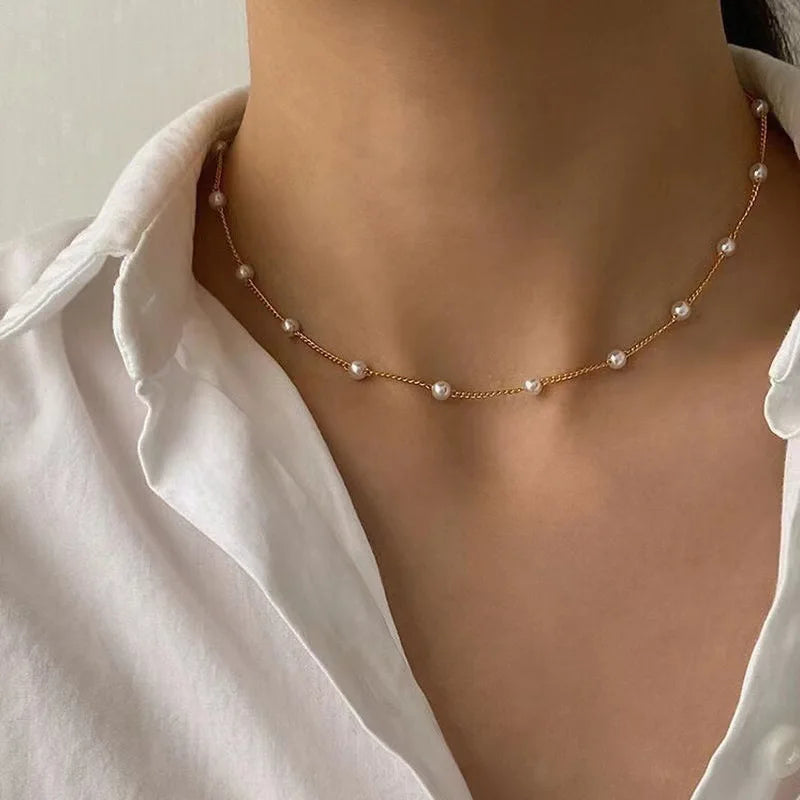 Simple Stacked Retro Imitation Emerald Green Pearl Multi-layer Necklace For Women Fashionable Jewelry Accessories Birthday Gifts