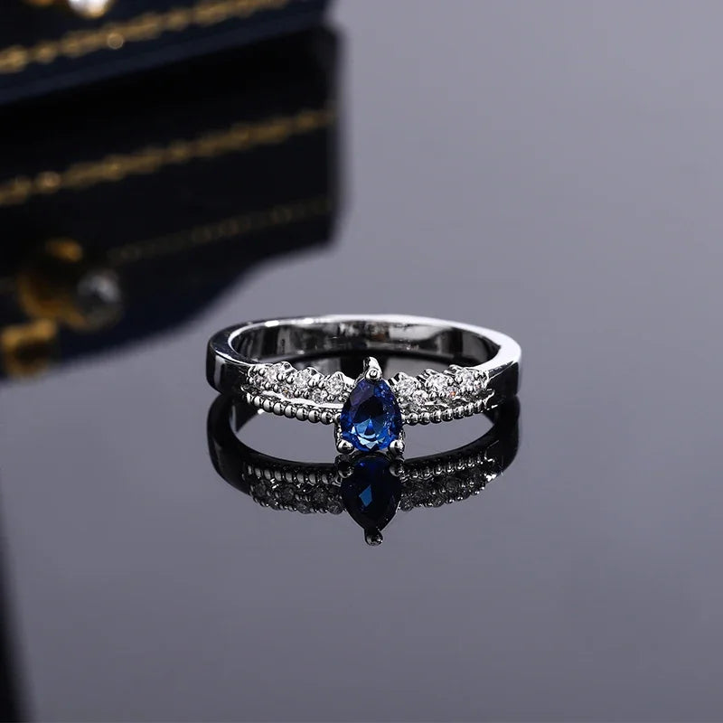 Double Hollow Round Oval Sapphire 925 Silver Plated Couple Ring