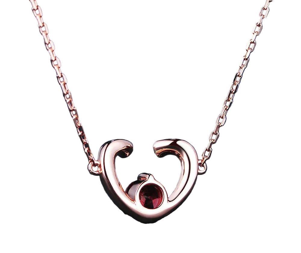 Unique Rose Gold Garnet Heart Necklace for Women